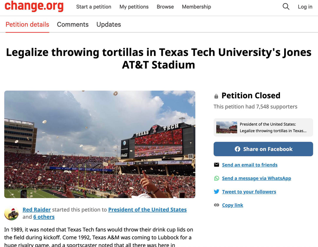 Petition to Legalize Throwing Tortillas at Tech Football Games