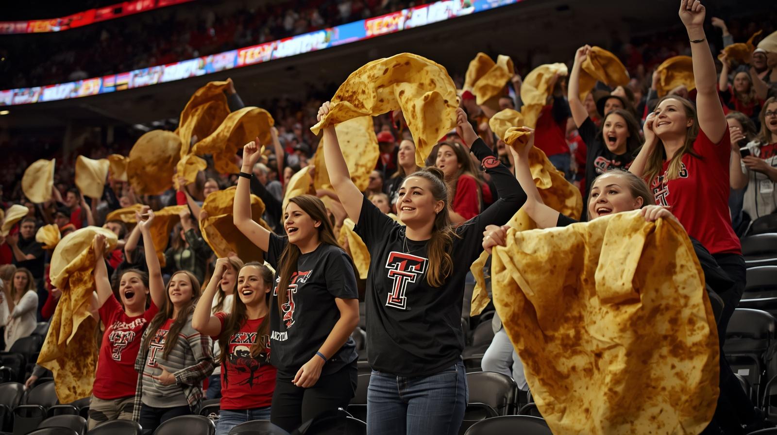Texas Tech Red Raider fans wearing tortilla style gear to basketball games
