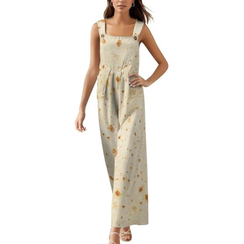 FULAOER Burrito Tortilla Pattern Women's Jumpsuit Summer Casual Printed Sleeveless High Waist Wide Leg Pants L