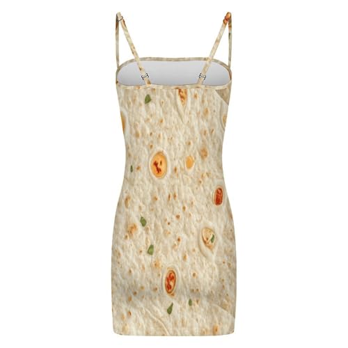 Burrito Tortilla Pattern Mini Dress Bodycon Dress for Women Sexy Summer Short Backless Spaghetti Strap L