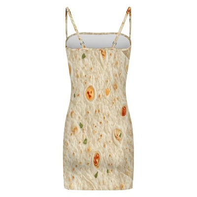Burrito Tortilla Pattern Mini Dress Bodycon Dress for Women Sexy Summer Short Backless Spaghetti Strap L