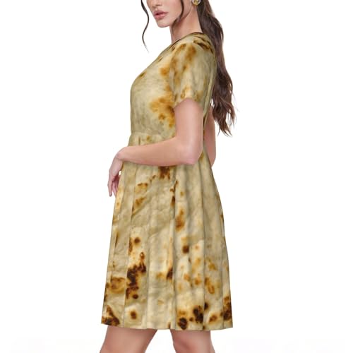 RSKYNU Burritos, Giant Tortilla Women's Summer and Autumn Short Sleeved Casual Dress with Round Neck Slim Fit and Pockets X-Large Black
