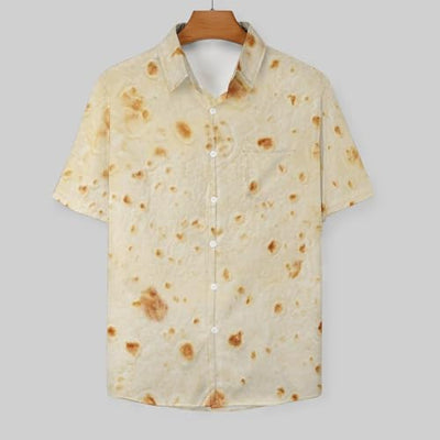 Burrito Tortilla Pattern Men's Button Down Shirts Short Sleeve Casual Summer Beach Shirt with Pocket L