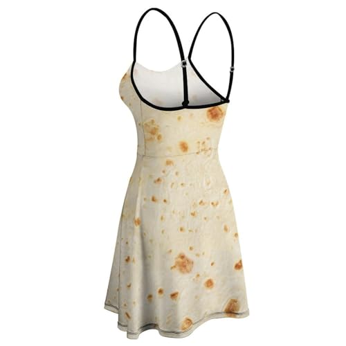 Burrito Tortilla Pattern Women's Sling Dress Sleeveless Sexy Summer Backless Beach Sundress M