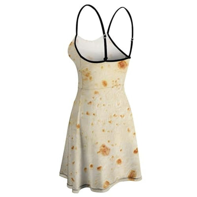 Burrito Tortilla Pattern Women's Sling Dress Sleeveless Sexy Summer Backless Beach Sundress M