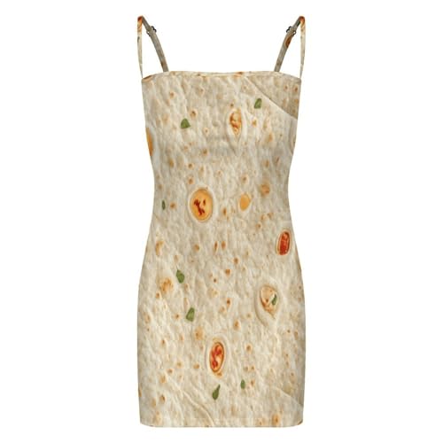 Burrito Tortilla Pattern Mini Dress Bodycon Dress for Women Sexy Summer Short Backless Spaghetti Strap L