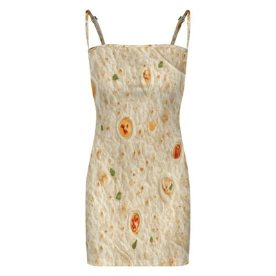 Burrito Tortilla Pattern Mini Dress Bodycon Dress for Women Sexy Summer Short Backless Spaghetti Strap L