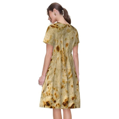 RSKYNU Burritos, Giant Tortilla Women's Summer and Autumn Short Sleeved Casual Dress with Round Neck Slim Fit and Pockets X-Large Black