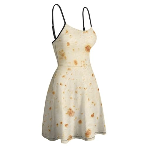 Burrito Tortilla Pattern Women's Sling Dress Sleeveless Sexy Summer Backless Beach Sundress M