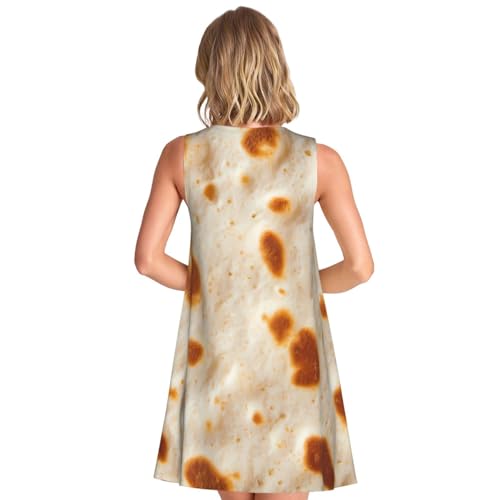 BERMEIZ Tortilla Pattern Summer Dresses for Women Sleeveless Tank Casual Sundresses Beach Cover Black