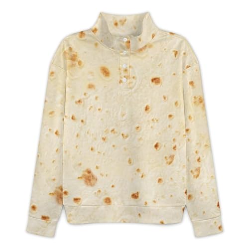 Burrito Tortilla Pattern Men's Casual Sweatshirt Long Sleeve Thermal Stand Collar Button Pullover M