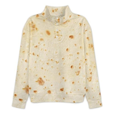 Burrito Tortilla Pattern Men's Casual Sweatshirt Long Sleeve Thermal Stand Collar Button Pullover M