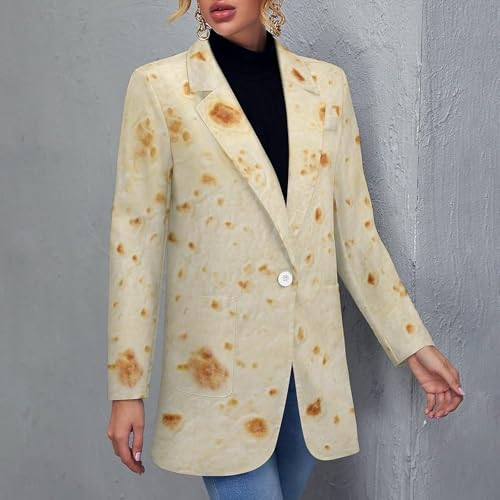 Tortilla Pattern Blazers for Women Fashion Business Casual Office Elegant Jacket Coat with Pockets