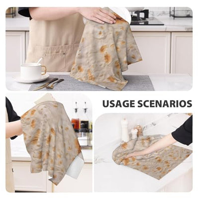 Tortilla Kitchen Towels - Absorbent Quick Drying Dish Towels for Kitchen Drying, Cute Funny Soft Hand Towels Dishcloths for Kitchen Decor with Lanyard