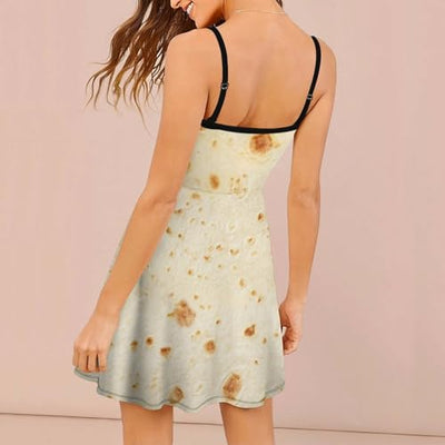 Burrito Tortilla Pattern Women's Sling Dress Sleeveless Sexy Summer Backless Beach Sundress M