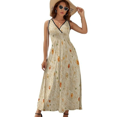Burrito Tortilla Pattern Summer Dresses for Women Casual Beach Sleeveless Tank Loose Dresses M