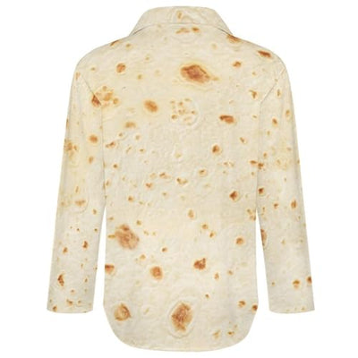 Womens Button Down Long Sleeve Shirts Burrito Tortilla Pattern Blouses Shirts Tops L