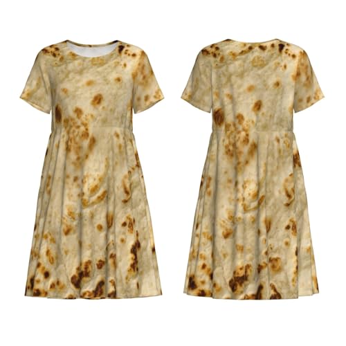 RSKYNU Burritos, Giant Tortilla Women's Summer and Autumn Short Sleeved Casual Dress with Round Neck Slim Fit and Pockets X-Large Black