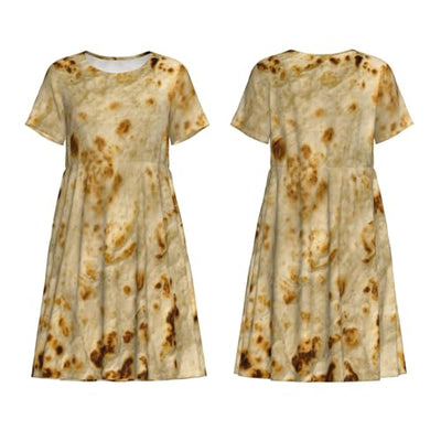 RSKYNU Burritos, Giant Tortilla Women's Summer and Autumn Short Sleeved Casual Dress with Round Neck Slim Fit and Pockets X-Large Black