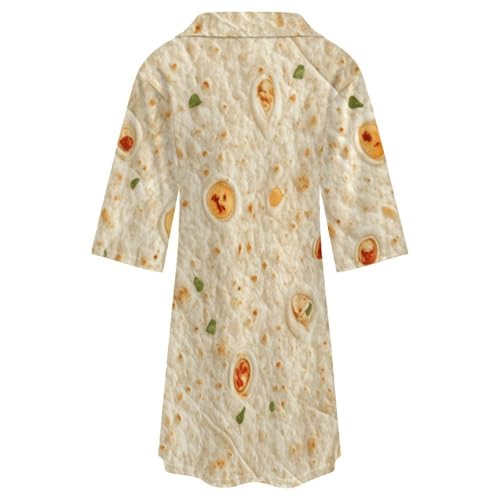 Burrito Tortilla Pattern Womens Dresses Summer V Neck Short Sleeve Casual A Line Flowy Swing Dress M
