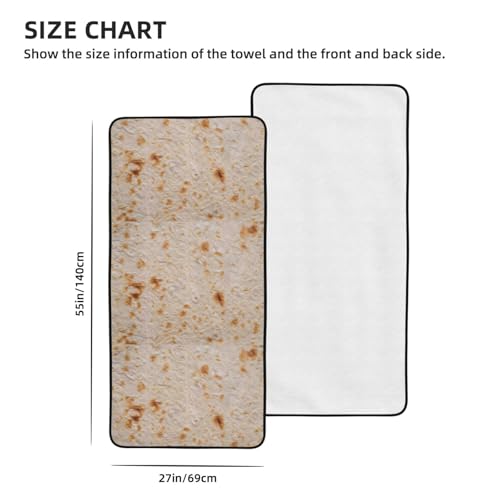 BERMEIZ Tortilla Print Bath Towel Microfiber Coral Velvet Bath Towels Highly Absorbent Soft Beach Sheet 27" x 55" Luxury Hemming Shower Towels