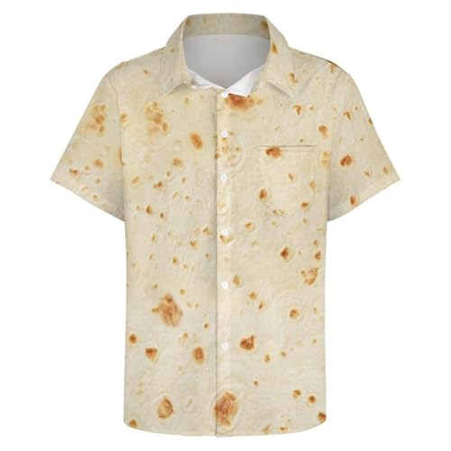 FULAOER Burrito Tortilla Pattern Men's Button Down Shirts Short Sleeve Casual Shirts Summer Beach Shirts L, Style-13-3