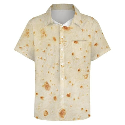 FULAOER Burrito Tortilla Pattern Men's Button Down Shirts Short Sleeve Casual Shirts Summer Beach Shirts L, Style-13-3