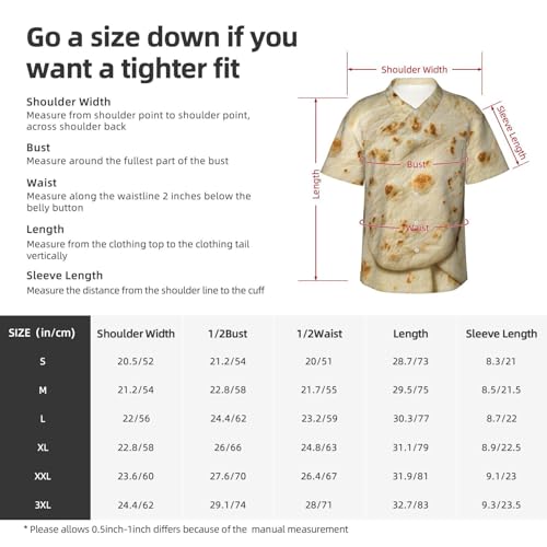 Kuilepa Taco Tortillas Pattern Men's Casual Button-Down Shirts Hawaiian Shirt Short Sleeve-Xx-Large Black