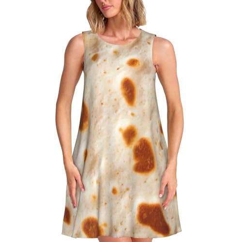 BERMEIZ Tortilla Pattern Summer Dresses for Women Sleeveless Tank Casual Sundresses Beach Cover Black