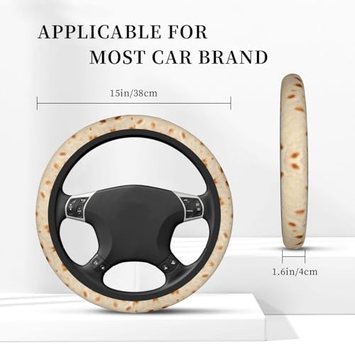 Tortilla Print Steering Wheel Cover Cute Elastic 15 Inch Universal Fit Car Accessories Non-Slip Washable Protection