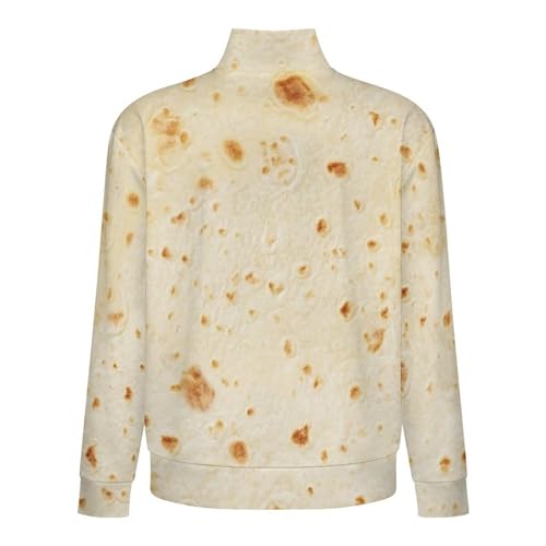 Burrito Tortilla Pattern Men's Casual Sweatshirt Long Sleeve Thermal Stand Collar Button Pullover M