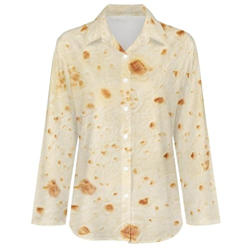 Womens Button Down Long Sleeve Shirts Burrito Tortilla Pattern Blouses Shirts Tops L