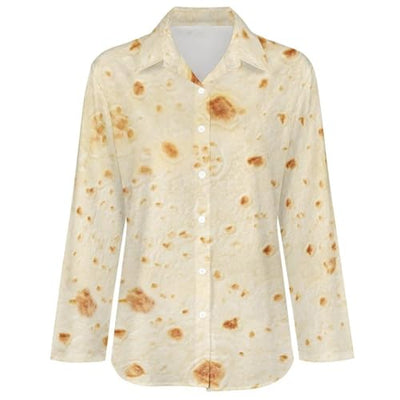 Womens Button Down Long Sleeve Shirts Burrito Tortilla Pattern Blouses Shirts Tops L