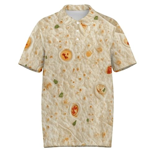 Burrito Tortilla Pattern Men's Polo Shirts Casual Short Sleeve Button Down Shirts Golf Polo Collared M