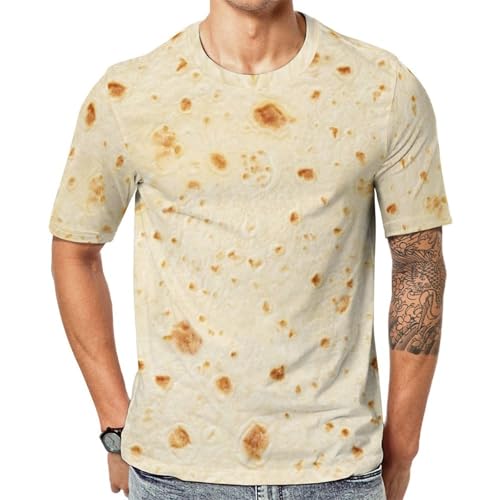 FULAOER Burrito Tortilla Pattern Men's Summer Short Sleeve Crew Neck T-Shirt Casual Sports Shirt S