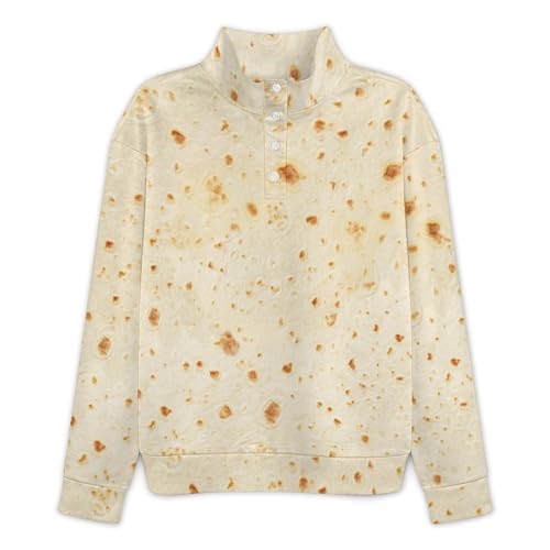 FULAOER Burrito Tortilla Pattern Men's Quarter Zip Pullover Jacket Long Sleeve Warm Sweatshirt Casual Stand Collar Sweatshirt L