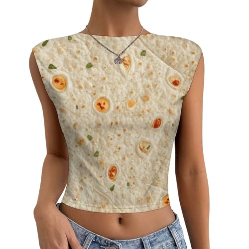 Tortilla Pattern Womens Backless Tops Open Back Shirts Summer Crop Shirts Sleeveless Casual