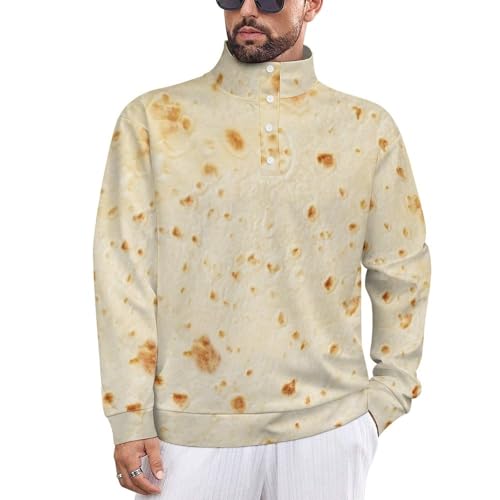 Burrito Tortilla Pattern Men's Casual Sweatshirt Long Sleeve Thermal Stand Collar Button Pullover M