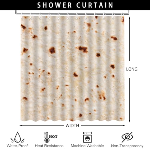 Mexican Tacos Burrito 4 Pcs Shower Curtain Set Tortilla Over Style Bathroom Set Funny Pattern Bath Decor Food Non-Slip Rugs Toilet Lid Cover Bath Mat W 84 in L 72 in H12447