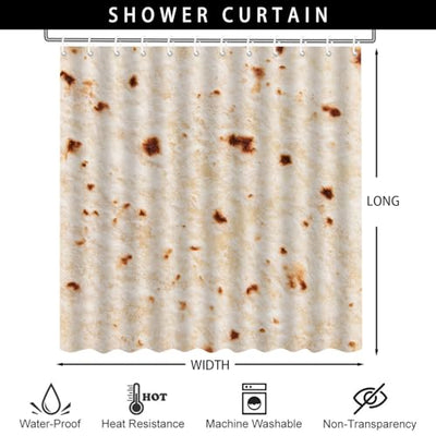 Mexican Tacos Burrito 4 Pcs Shower Curtain Set Tortilla Over Style Bathroom Set Funny Pattern Bath Decor Food Non-Slip Rugs Toilet Lid Cover Bath Mat W 84 in L 72 in H12447