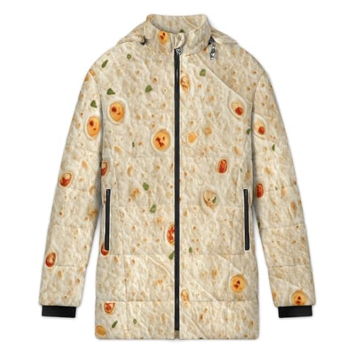 Burrito Tortilla Pattern Women's Lightweight Full-Zip Puffer Jacket with Hood Quilted Winter Coat L