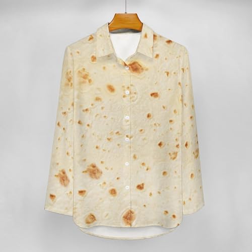 Womens Button Down Long Sleeve Shirts Burrito Tortilla Pattern Blouses Shirts Tops L