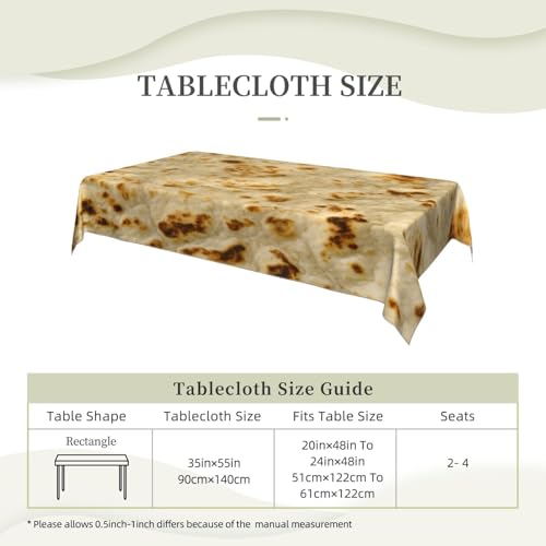 Giant Tortilla Rectangular Tablecloth Waterproof, Spill Proof, Kitchen and Dining Decoration Tablecloth 35x55in