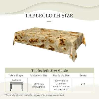 RSKYNU Burritos, Giant Tortilla Rectangular Tablecloth Waterproof, Spill Proof, Kitchen and Dining Decoration Tablecloth 35x55in