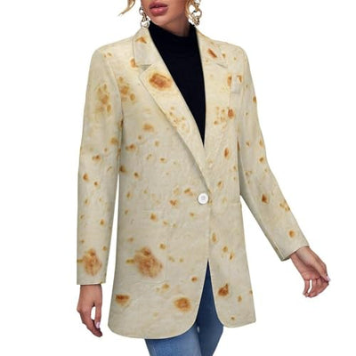Burrito Tortilla Pattern Blazers for Women Fashion Business Casual Office,Elegant Jacket Coat with Pockets L