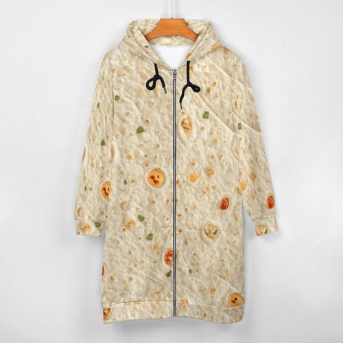 Burrito Tortilla Pattern Women's Zip Up Hoodies Long Sweatshirts Casual Hoodie Jacket Coat with Pocket M