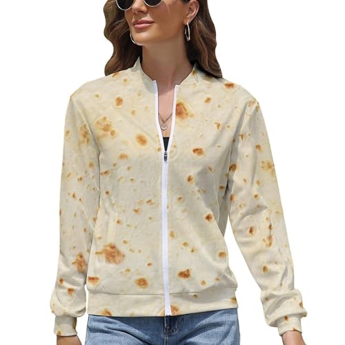 Tortilla Pattern Womens Long Sleeve Zip Up Sweatshirts Lightweight Jackets Casual Loose Outwear with Pockets