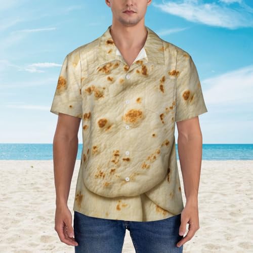 Kuilepa Taco Tortillas Pattern Men's Casual Button-Down Shirts Hawaiian Shirt Short Sleeve-Xx-Large Black