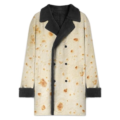Burrito Tortilla Pattern Mens Trench Coat Double Breasted Notched Lapel Casual Windbreaker Classic Jacket L