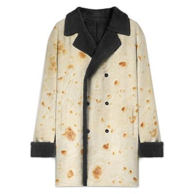 Burrito Tortilla Pattern Mens Trench Coat Double Breasted Notched Lapel Casual Windbreaker Classic Jacket L
